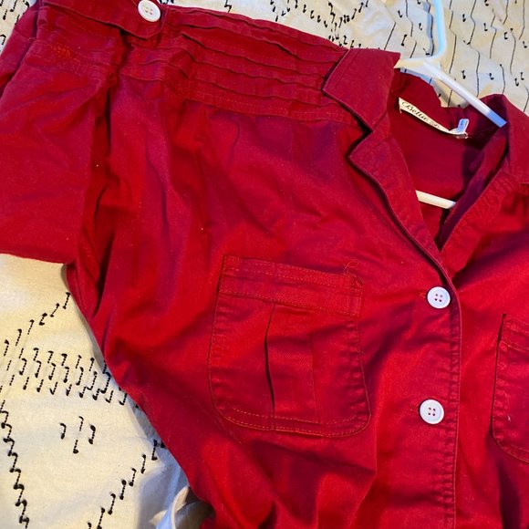 Bettie Page Mid Length A-Line Button Down Red Dress - Size Small Pin up Retro - Picture 3 of 5